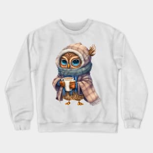 Chibi Owl Drinking Hot Chocolate Cute Baby Christmas Scarf Beanie Crewneck Sweatshirt